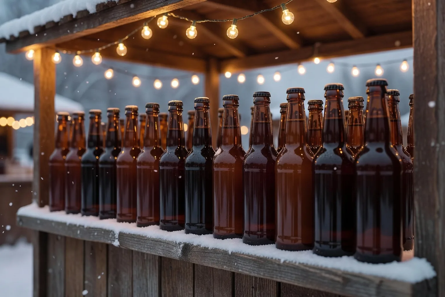 Un marché de Noël alsacien-vosgien avec un stand de bières artisanales locales.