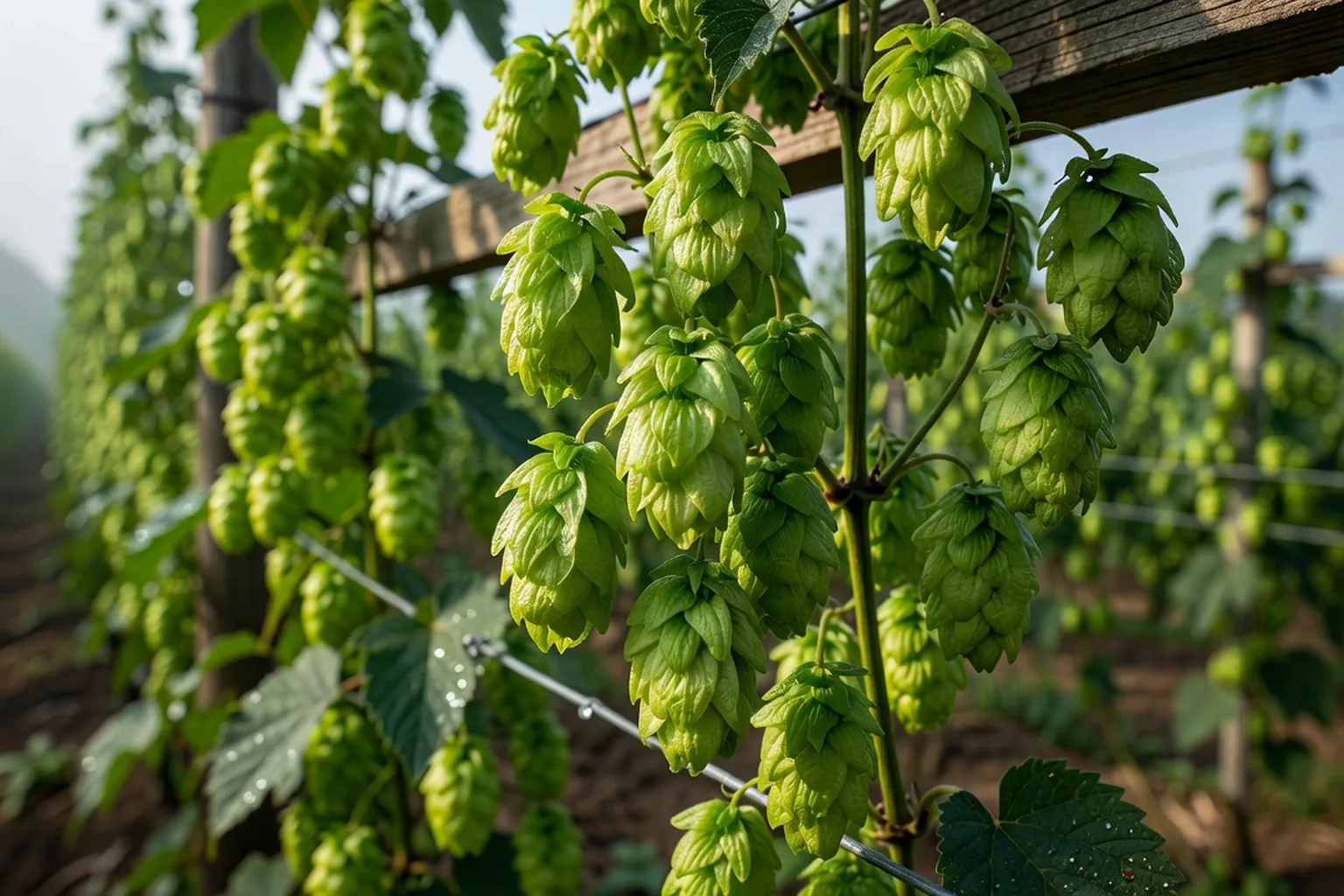 Une houblonnière alsacienne, principal bassin de production de houblon en France.