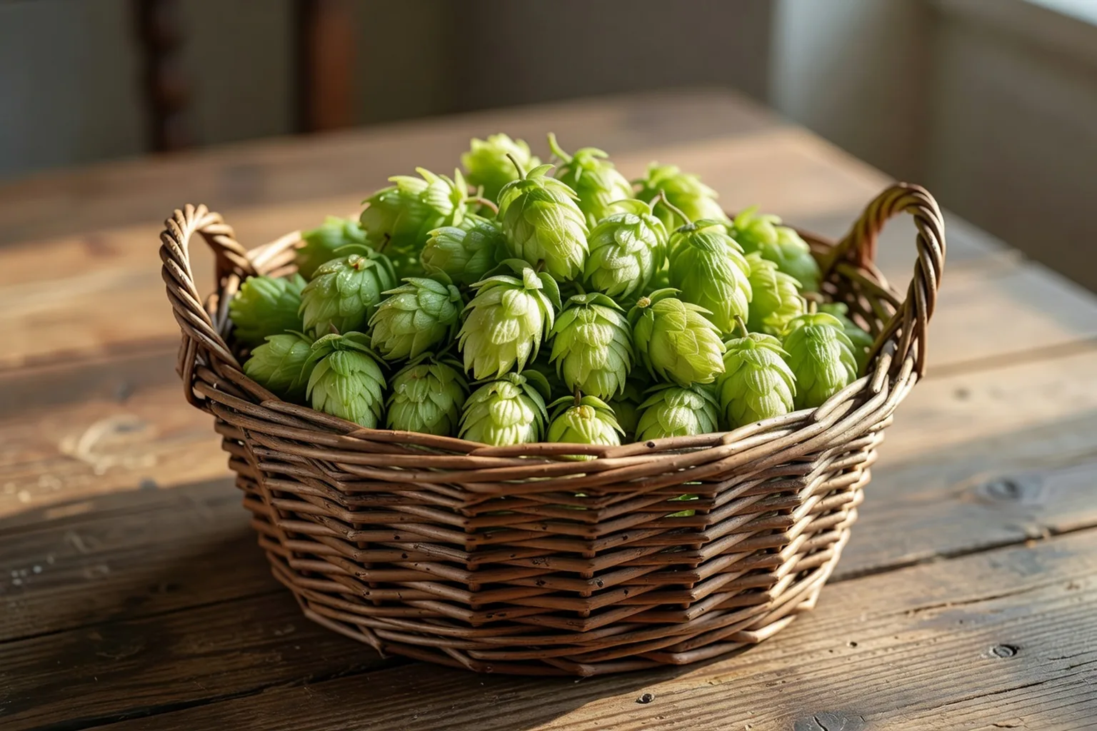 Cônes de houblon fraîchement récoltés, matière première des brasseurs vosgiens.